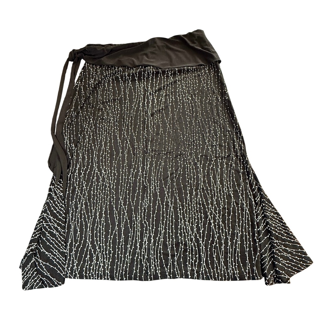 Suzie in the City Midi Skirt Womens Black White Vine Print Side Tie Stretchy